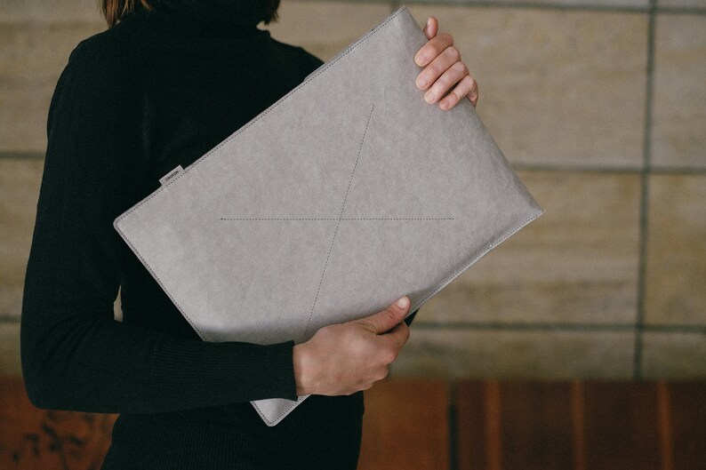 Folded Top Gray Laptop Sleeve Eco Friendly Laptop Case Etsy
