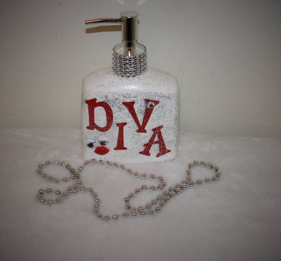 Diva Ceramic Glittered Soap Lotion Pump Dispenser Vanity Decor Glitter Soap Dispenser Bathroom Decor Gifts For A Diva Bedroom Decor
