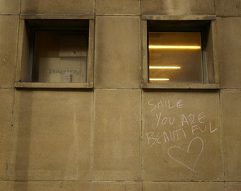 YOU ARE BEAUTIFUL graffiti photo in 21x29.5cm mount, A4 wall art, Smile photographic print