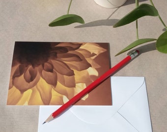 DAHLIA PHOTO CARD, close-up flower photograph, blank greeting card,