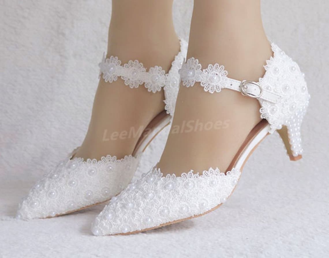 Handmade Women White Lace Flower Wedding Shoes Wedding 5cm - Etsy UK