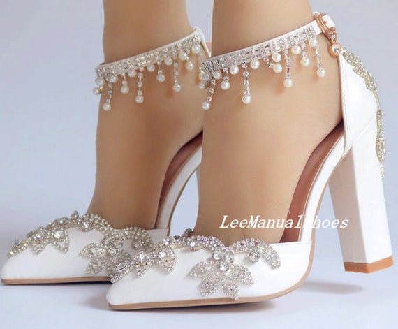 Handmade Crystal Wedding Shoes White 