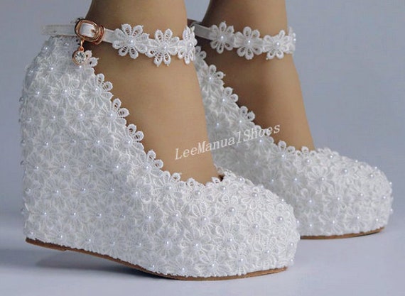 lace bridal wedges