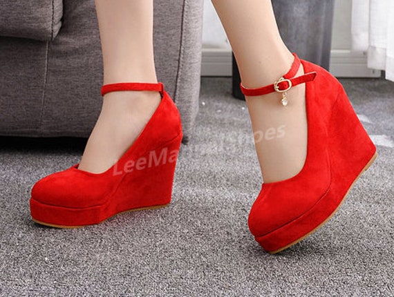 Women Handmade Red Wedding Shoes Black 