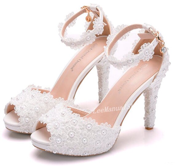 white wedding shoes with pearls