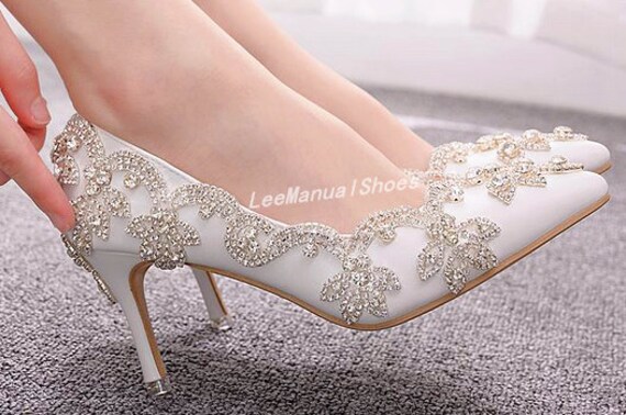 White crystal wedding shoes Clearance