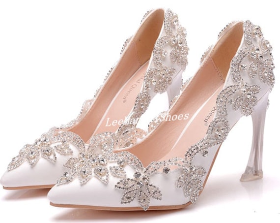 Handmade Crystal Wedding Shoes White 