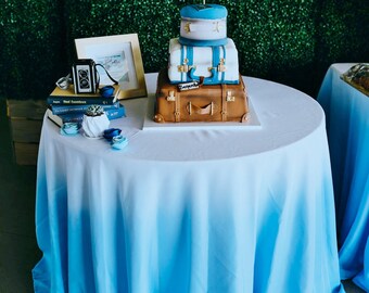Aqua Blue Ombre Tablecloth - Polyester Linen, Party Decor