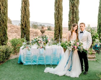 Pastel Ombre Tablecloth – Pink and Turquoise, Custom Wedding Linen