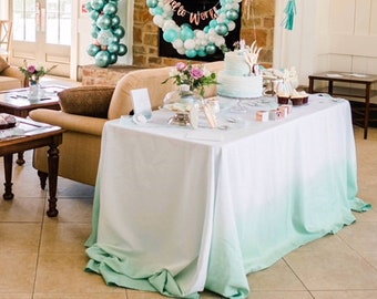 Mint Shower Tablecloth - Mint Birthday - Mint to Be  Party - Mint Theme - Mint Ombre - Ombre Tablecloth - Dip Dyed - Ombre Napkins - Ombre