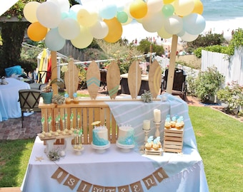 Surf Party Tablecloth - Sky Blue Linen - Beach Party Linen - Beach Birthday Decor - Beach Decoration - Blue Linen - Ombre - Surf Decoration