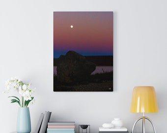 Moon Rise Over Lake Canvas Art Print