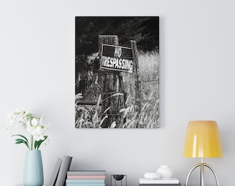 No Trespassing Sign on Fencepost Canvas Wall Art