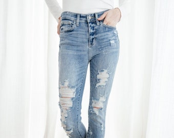 by Eight2Nine Damen Skinny Jeans Used Destroyed Look mit Rissen