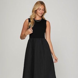 Dress Classy Black Midi Cotton blend Womens Full Size Sleeveless Poplin Woven Midi Dress with Pockets Plus Size Dress Chic and Classy Dress