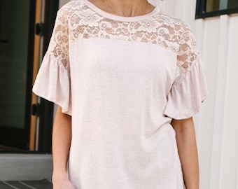 The Looking Around In Lace Top | Cute womens vintage style lace detail spring summer lightweight loose fit top| Plus size available