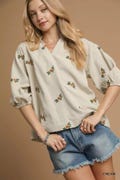 Harvest Haven Corduroy Floral Embroidered Blouse Cottagecore cutie womens fall soft blouse in cream
