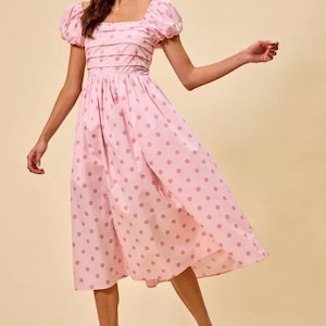 pink polka dot 50s dress Vintage 40s 50s Pink Polka Dot Dress Satin High Waist Midi Coquette Bias  Kawaii