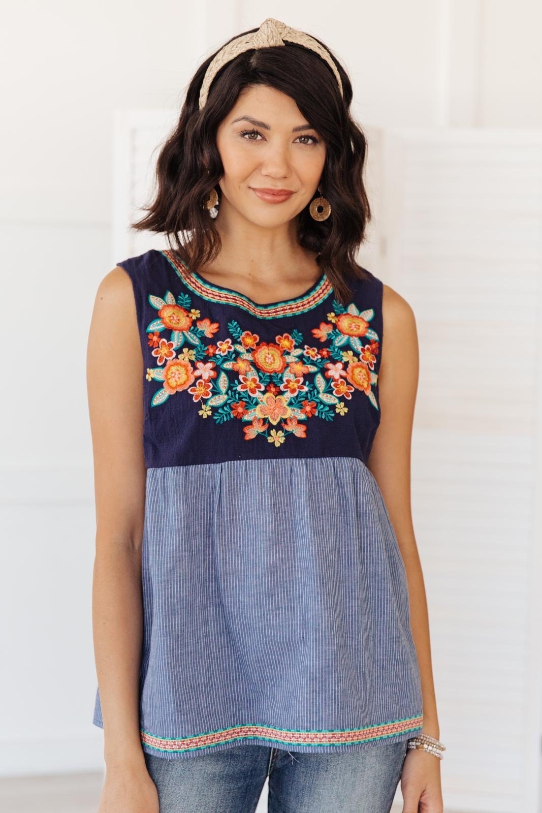 Harmony Top in Blue Womens Embroidered Floral Bohemian Boho - Etsy