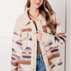 Winter Jacket Sedona Sunset Boho Fleece Shacket Gift For Her Size Small-3XL Plus Size Available