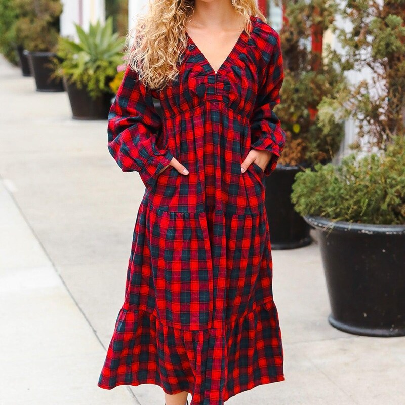 Plaid Maxi Dress with Lace Trim main image 0