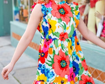 Colorful dress, Sunny Days Multicolor Floral Print Tiered Ruffle Sleeve Dress