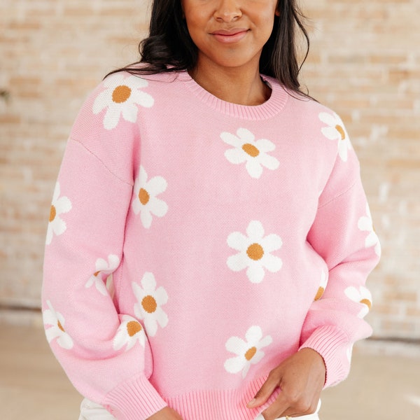 Pink Daisy Sweater, Don't Worry About a Thing Floral Sweater