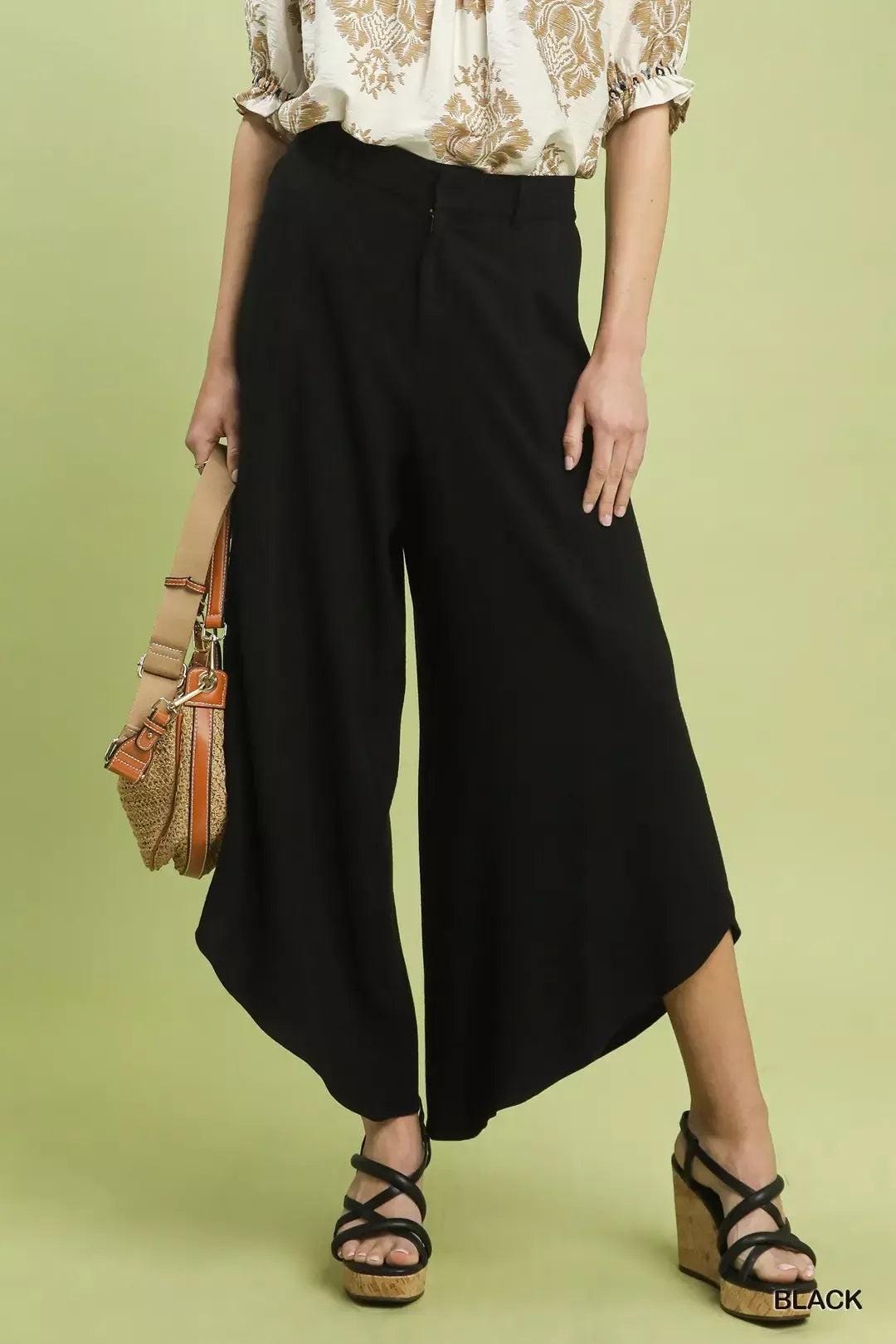 asymmetrical layer button wide leg dress pants Asymmetrical high waist, regular thickness,pockets wide length trousers-Copa L