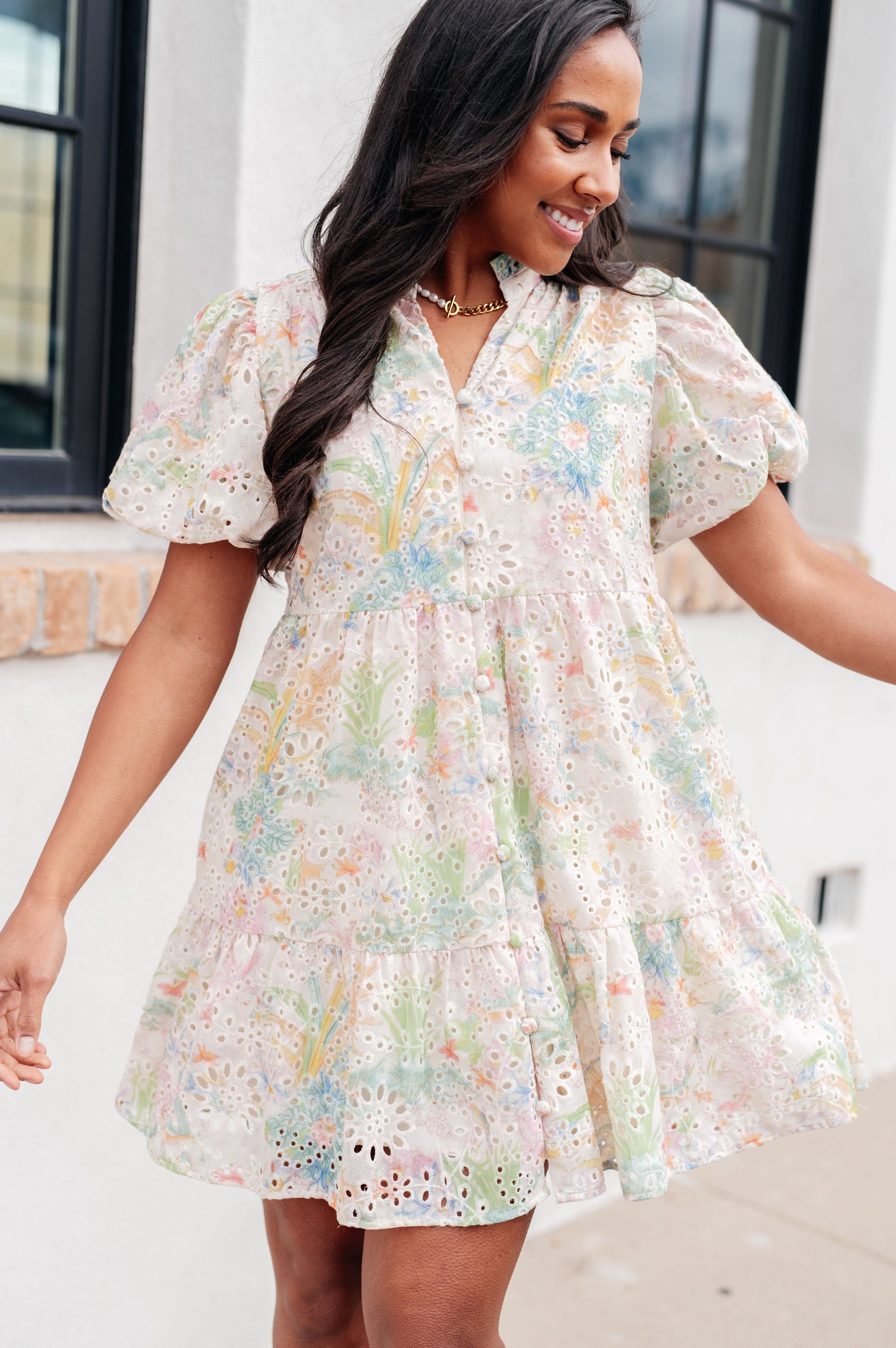 Floral eyelet dress sales