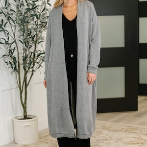 Long Cardigan Open Front Maxi Cardigan in Soft Grey