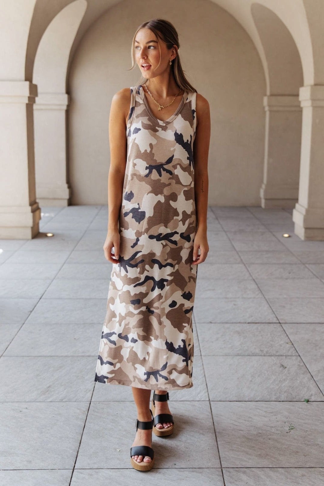 camo tank maxi dress
