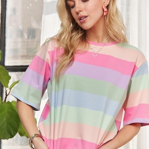 Colorful Top Multi Color Stripe Casual Top Womens Crop top rainbow pastel top