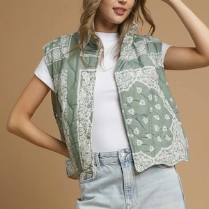 Quilted Vest Sweet Sage Heirloom Quilted Puffer Vest