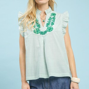 Your Everything Embroidered Ruffle Sleeve Popover Top