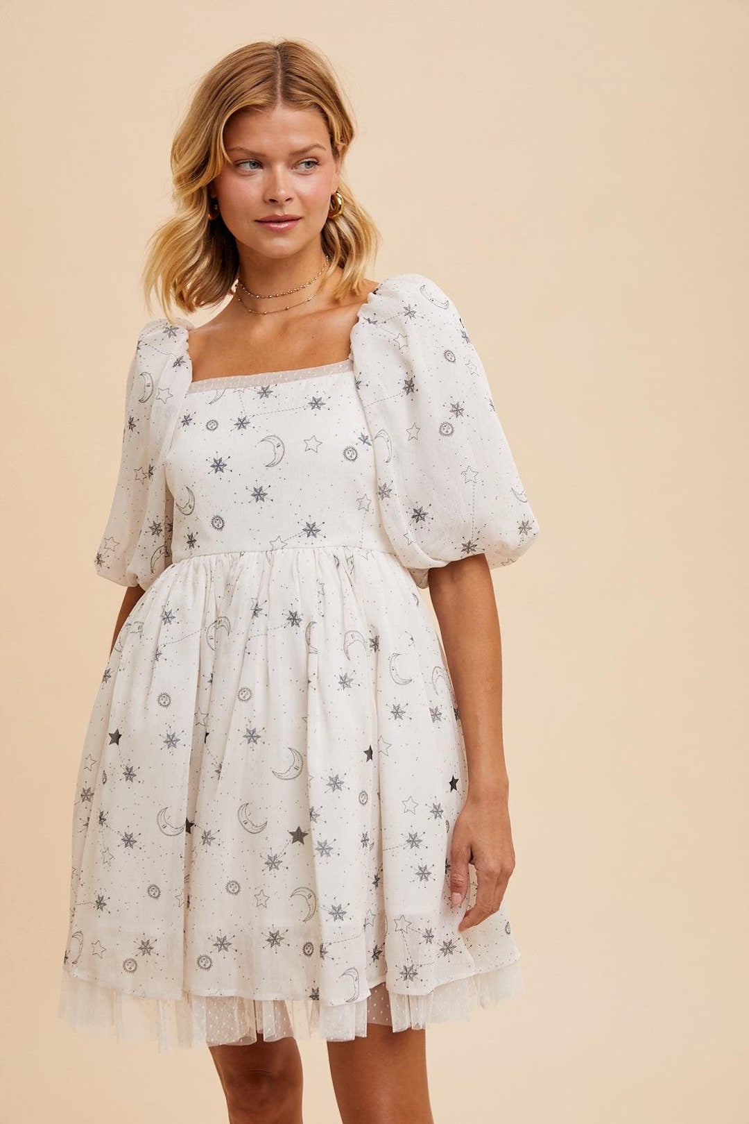 Comet Celestial Printed Handkerchief Hem Mini Dress