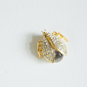 80s Bug Beatle Rhinestone and Gold Tone Brooch BFF Bridesmaid Gift | Vintage Rhinestone LadyBug Brooch | Gift for Nature Lover | Gift fo Mom