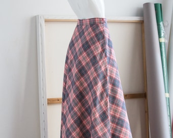 Pink Plaid Maxi Wool Skirt Modesty Skirt| High Waisted Skirt