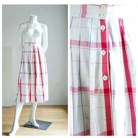 Vintage Plaid Front Button up Closure Cotton Midi