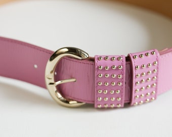 Vintage Dusty Pink Patent Leather Wide Belt W Stud Detail  display picture 2