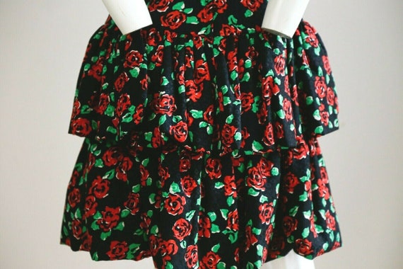 Vintage Bustier Top Ruffled Puffed Skirt Red Flor… - image 10