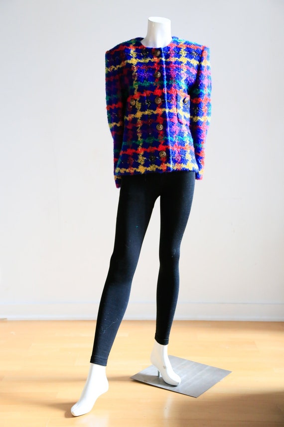 Blue Plaid Wool Buckle Fitted Blazer| Classic Pl