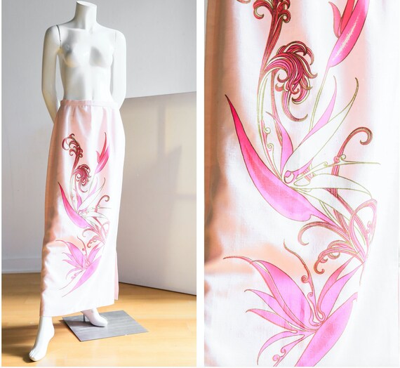Pink Hawaiian Maxi Skirt | Vintage Pink Skirt | S
