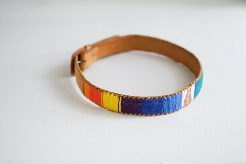 Vintage Handmade Leather Embroidered Colourful Boho Festival Belt image 2