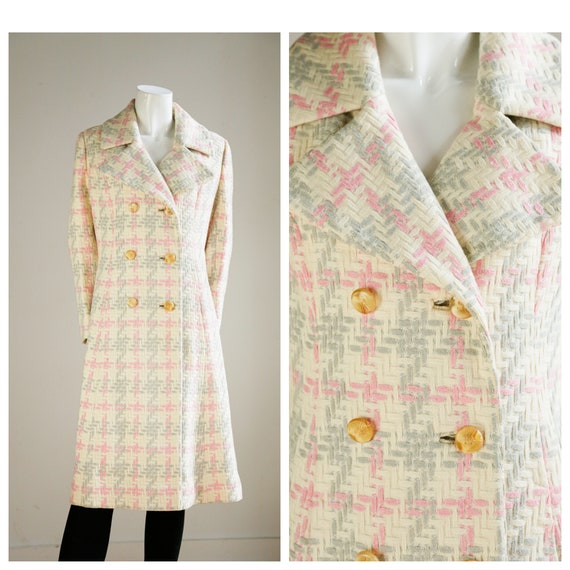 Pastel Textured Plaid Wool Coat | Cream Pink Fall
