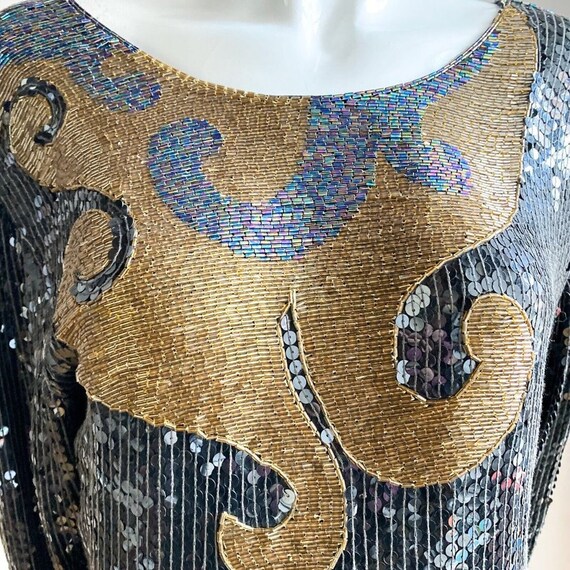 Vintage Silk Hand Beaded Sequin Sparkly Evening G… - image 4