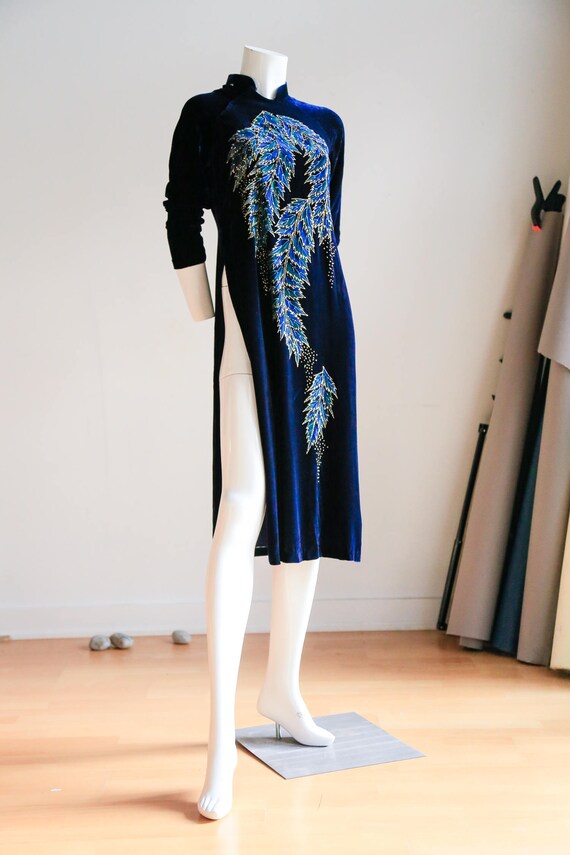 Hand Painted Silk Velvet Tunic Dress | Leaf Print