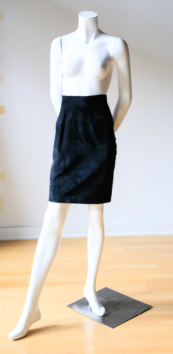 Black Suede Mini Pencil Skirt | Black Slim Fit Ski