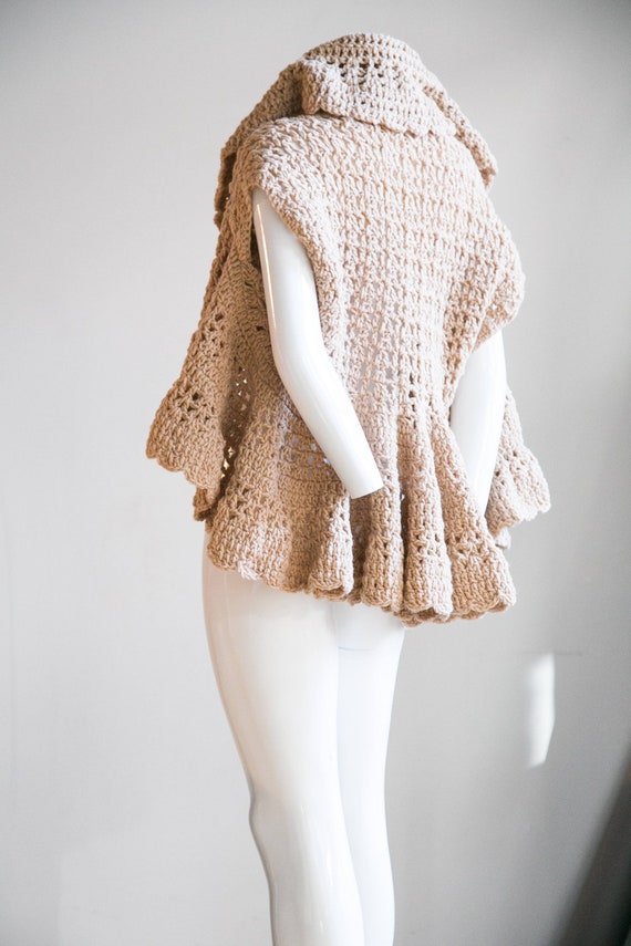 Crochet Waterfall Trim Open Knit Cardigan | Beige