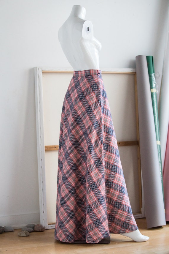 Pink Plaid Maxi Wool Skirt | Modesty Skirt| High W