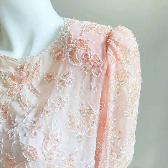 Vintage SILK Peach Pink Beaded Embroidered Croppe… - image 5